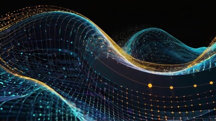 Abstract wave with moving dots and lines Flow of parti