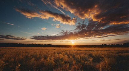  北海道の草原と沈む夕日の景色_05