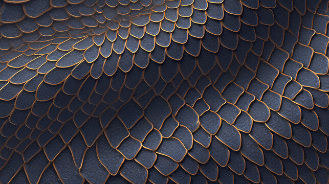 closeup snake skin with blue and gold color background