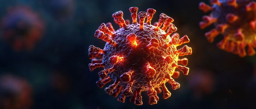 Close-up of a monkeypox virus particle with a glowing aura