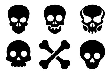 Bones skull icons logo design. Set of skull icon silhouette vector art illustrations.
