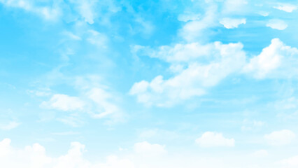 Beautiful blue sky background with clouds. Vector art design. Cloudy sky in summer with bright turquoise morning.