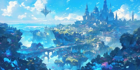 Fototapeta premium Science Fiction Fantasy Majestic Cityscape 8K AI art generated using Midjourney