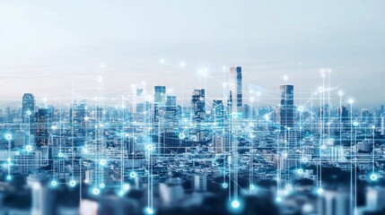 Fototapeta premium AI urban planning, futuristic cityscape, digital networks, advanced technology