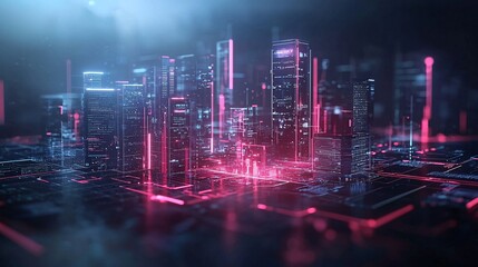 Futuristic city, AI integration, smart technology, holographic interfaces