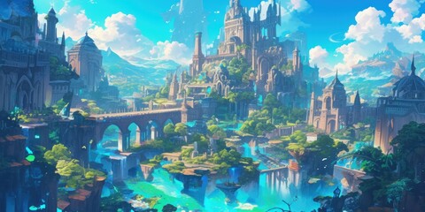 Fototapeta premium Science Fiction Fantasy Majestic Cityscape 8K AI art generated using Midjourney