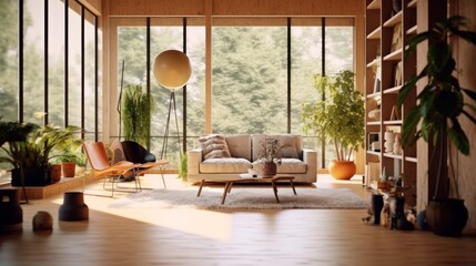 Fototapeta premium Modern Living Room With Large Windows And Natural Light
