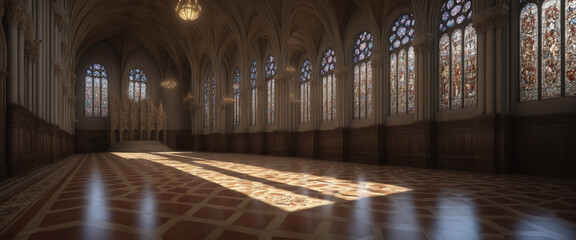 Majestic Cathedral Interior: Capture of Ornate Architecture and Stained Glass