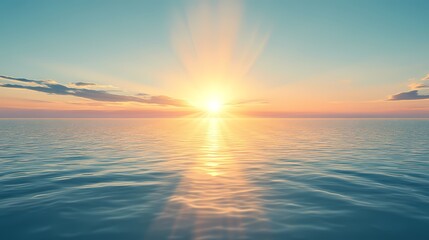 A peaceful sunset over the ocean with a golden glow reflecting in the water.