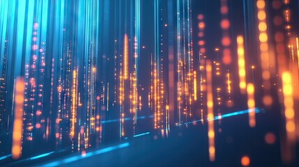 Fototapeta premium Abstract 3D business chart with glowing candlesticks on a blue background. Captures the essence of financial markets and trade data. Great for professional finance graphics.