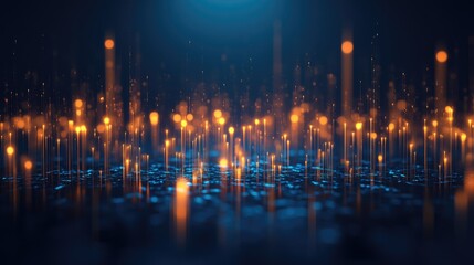 Abstract 3D candlestick chart with luminous features on a blue background. Represents trading and financial market trends. Great for finance-related graphics and reports.