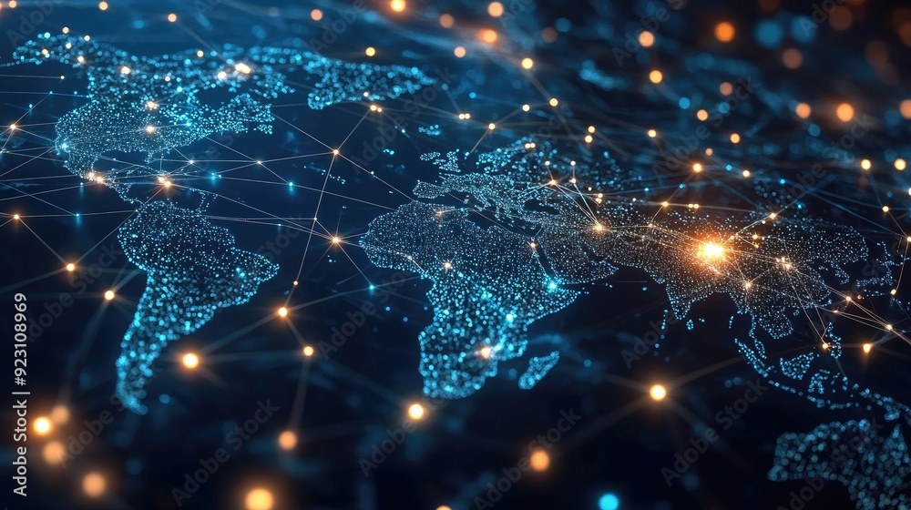 Poster abstract global business map with interconnected data points and network lines. the vector illustrat