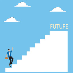 Obraz premium Man running along steps to future