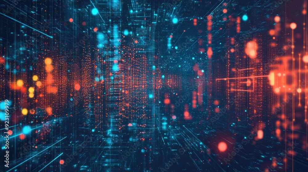 Poster abstract vector illustration of big data on a futuristic tech background. hand-drawn design focusing