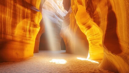 Antelope Canyon in Arizona, USA, Beautiful Sandstone Walls Illuminated by Vibrant Midday Light Beautiful Yellow Wallpaper