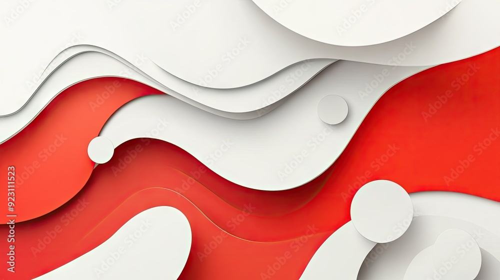 Poster bold and modern abstract template with red and white color blocks and curved shapes. ideal for creat