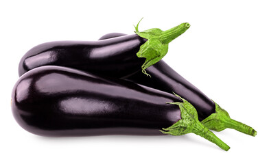 three eggplants isolated on white background. clipping path