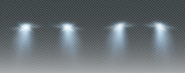 Realistic car headlights. Train moving effect, vector bright lights on transparent background png.  © Александр Боярин