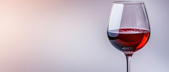 Elegant red wine glass captured with soft lighting, showcasing the rich color and clarity of the wine inside.