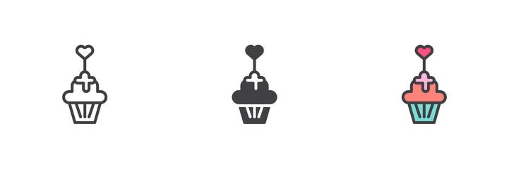 Cupcake with heart different style icon set