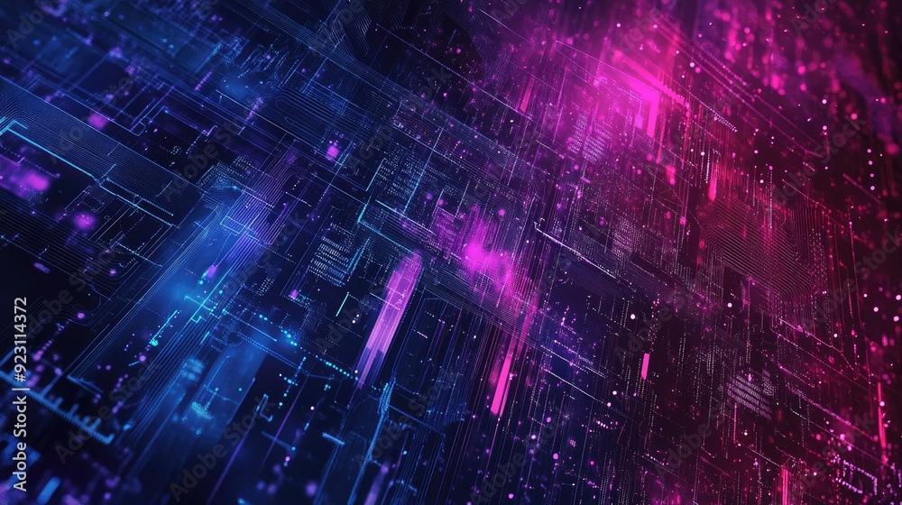 Poster digital abstract background for big data featuring futuristic technology and hand-drawn art. emphasi