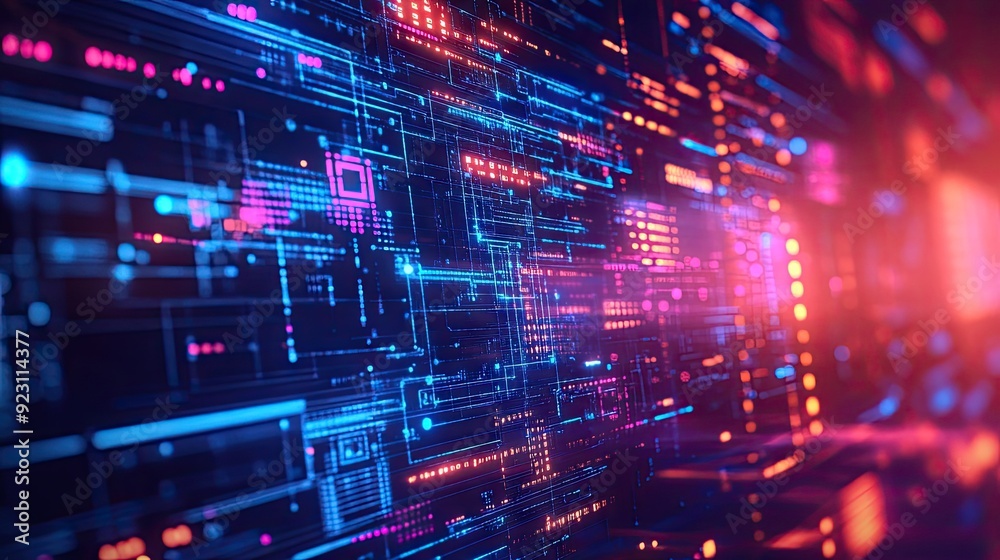 Poster digital abstract background for big data featuring futuristic technology and hand-drawn art. emphasi