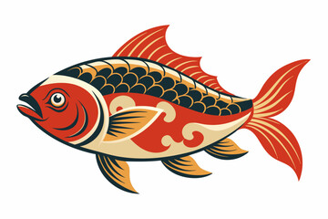 fish in vintage Japanese style vector illustration on a white background