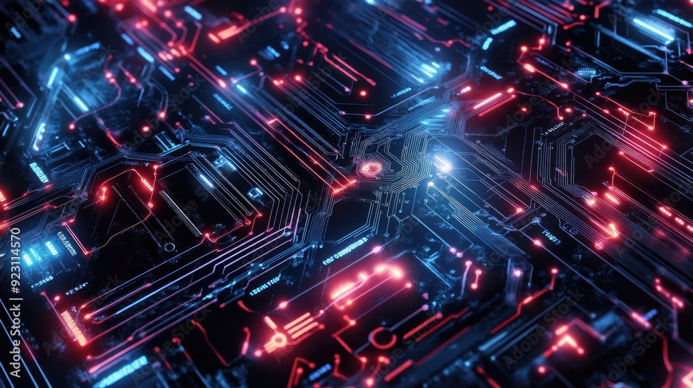 Poster digital ai design with intricate circuit lines and electric patterns. suitable for technology graphi