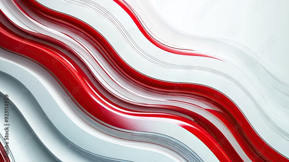Poster dynamic abstract design with red and white stripe lines over a gradient white background. modern and