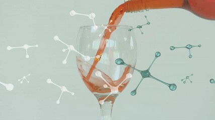 Pouring wine into glass with molecular structure animation over it - Powered by Adobe