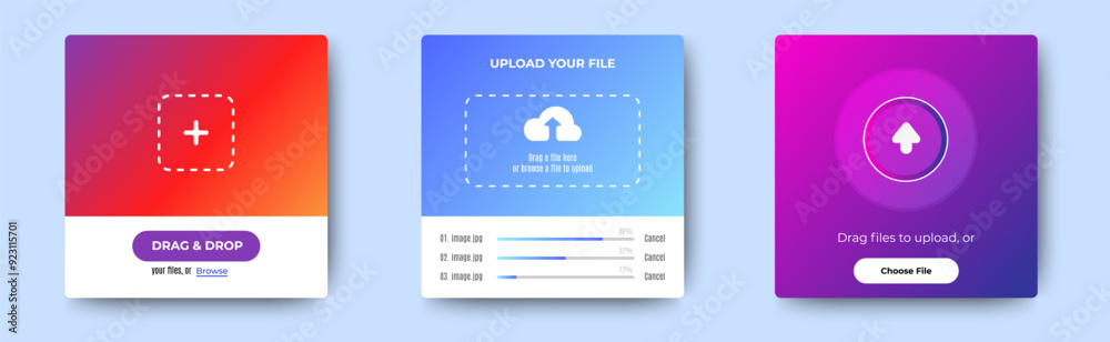 Wall mural drag and drop upload box banner pop up design template. vector