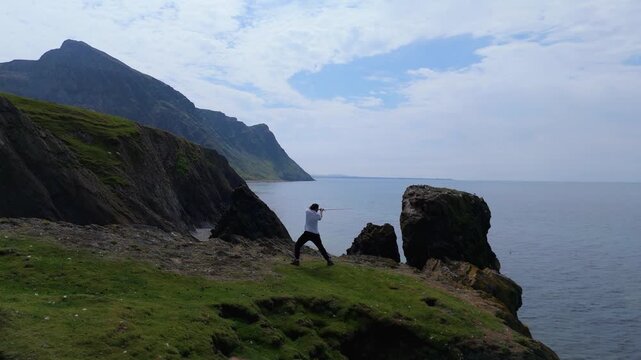 HEMA Practice at Trefor Sea Stacks: Longsword solo training by  Garn For Mountain, North Wales