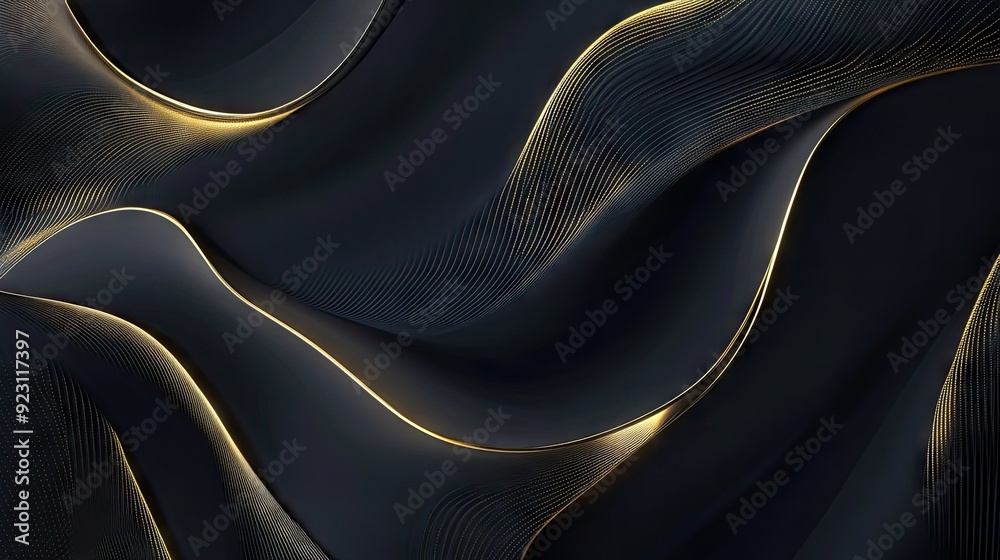 Poster elegant dark grey background with intersecting gold light lines and soft shadows, creating a sleek a