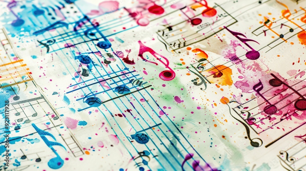 Wall mural Colorful Pattern of Musical Notes on Sheet Music