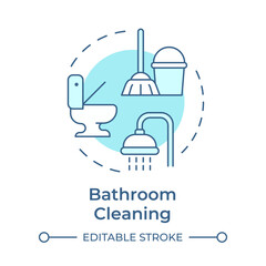 Bathroom cleaning soft blue concept icon. Scrubbing toilets, bathtubs. Sanitary service, hygiene. Round shape line illustration. Abstract idea. Graphic design. Easy to use in infographic