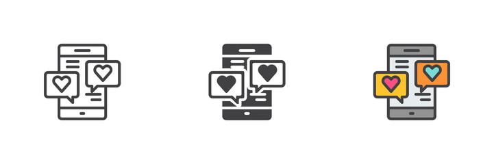 Mobile phone with love chat different style icon set