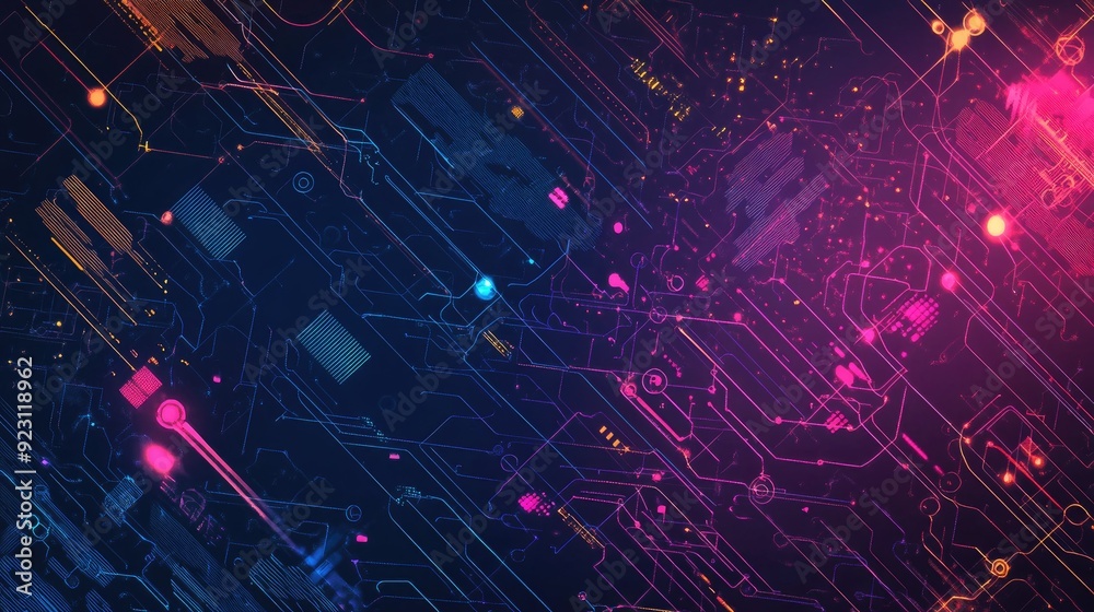 Poster futuristic big data background with abstract digital elements and hand-drawn design. focuses on data