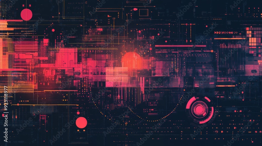 Poster futuristic big data background with abstract digital elements and hand-drawn design. focuses on data