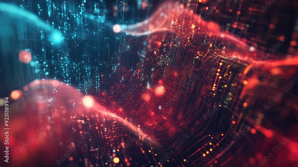 Poster futuristic big data concept with abstract digital art and technology background. hand-drawn style hi