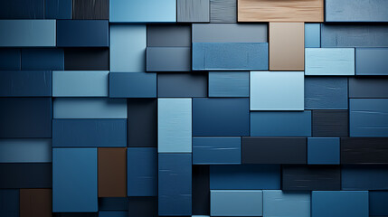 Geometric paper shapes on abstract blue background