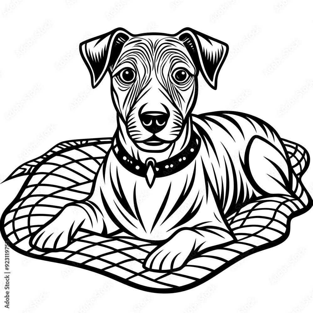 Wall mural dog laying on bed front view vector illustration