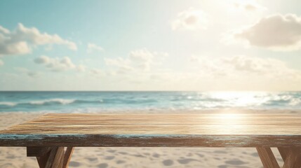 Fototapeta premium Empty table at the beach with copy space background