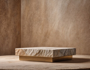 Stone podium for display product. Background for cosmetic product branding, identity and packaging