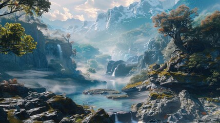 Fantasy landscape art illustration environment.