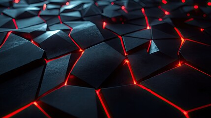 Fototapeta premium High-tech black polygon surface with dramatic red light patterns, perfect for a cutting-edge and modern technology design.