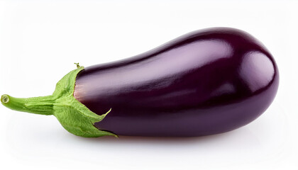 One fresh raw healthy eggplant or aubergine vegetable isolated on a white, transparent background.