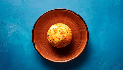 Top view of circular arrangement of Indian sweets ladoos and nuts on a ceramic plate 