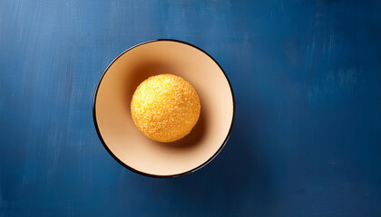 Top view of circular arrangement of Indian sweets ladoos and nuts on a ceramic plate 