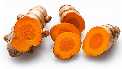 Fresh raw organic turmeric on a white isolated background. Vegetable and food concepts for health