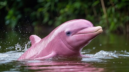 Fototapeta premium A Pink River Dolphin Surfacing in Water